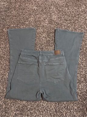 American Eagle Outfitters Gray-Green High-Waisted Flare Jeans
